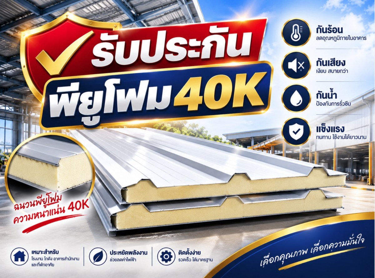 รับประกันพียูโฟม 40K เฮียต้อ เจ้าของ โรงงานหลังคาเหล็ก เมทัลโฮมสตีล อุดรธานี ผลิต และ จำหน่าย เมทัลชีท พียูโฟม เหล็กรูปพรรณ ไม้ฝาไม้เชิงชาย ราคาส่ง ราคาโรงงาน ส่งฟรีทั่วประเทศไทย